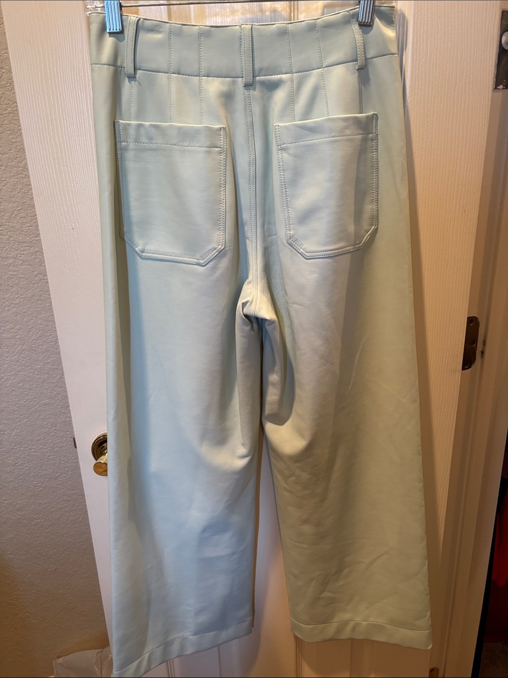 Anthropologie Maeve The Colette Crop Faux Leather Wide Leg Pants Mint Green 26 - Picture 6 of 6
